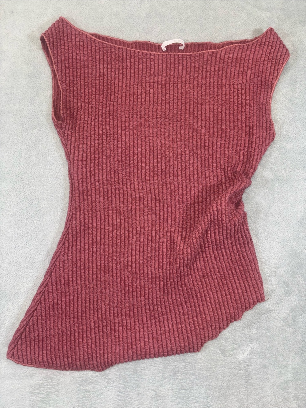 Zara Ribbed Asymmetric Boatneck Knit Top Rose Pink Medium
